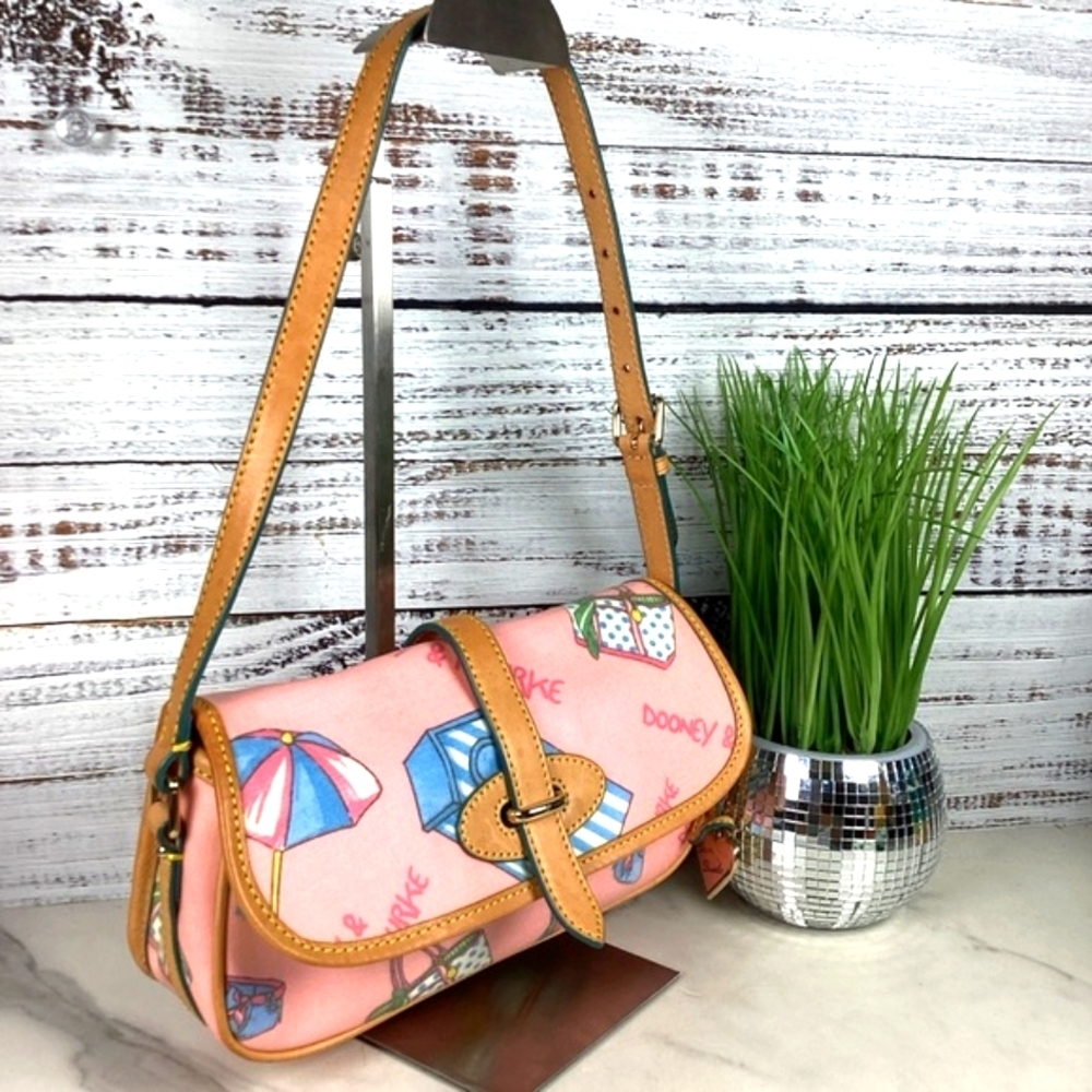 Y2K Dooney & Bourke‎ Vintage Pink Tan Shoulder Bag Miami Beach Vacation HTF - Picture 6 of 17